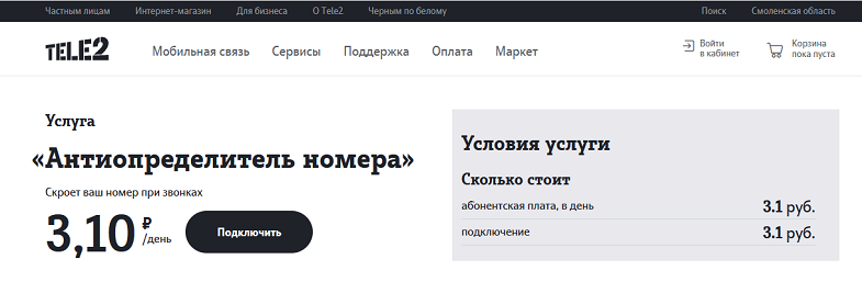 Антиопределитель номера Tele2